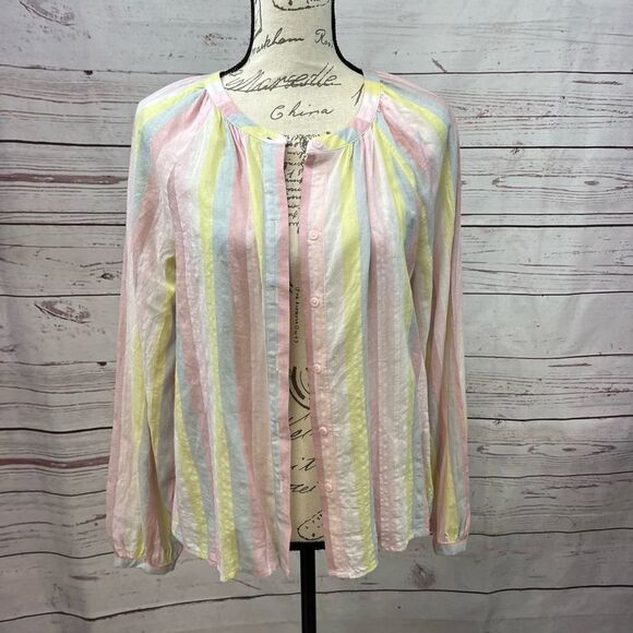 a.n.a Tops - 1177-Ana medium light blue, pink and yellow button up shirt